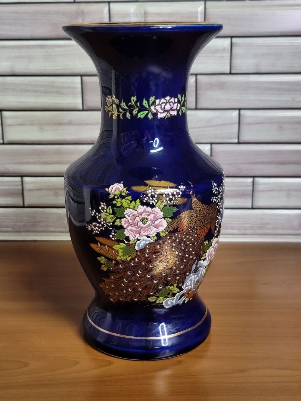Japanese Cobalt Blue Peacock Vase
